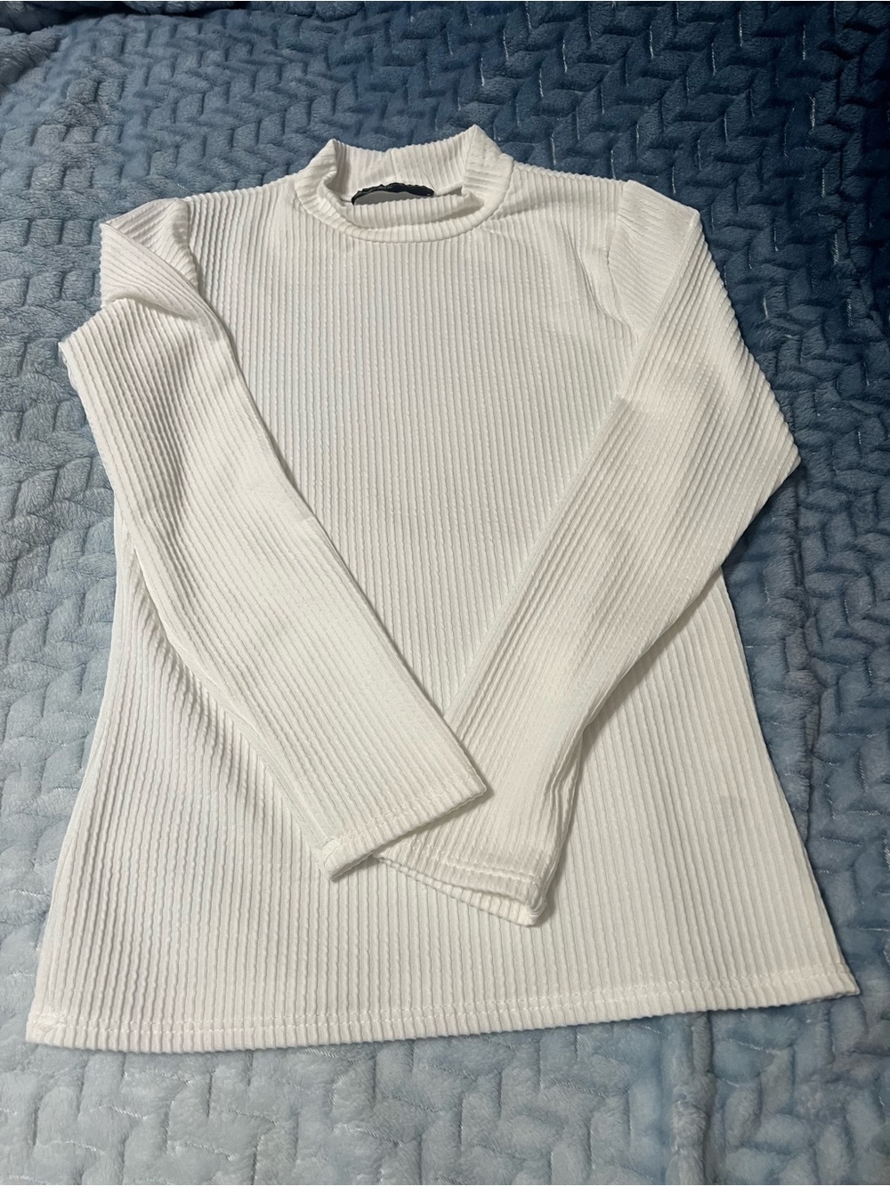 White Ribbed Long Sleeve Top